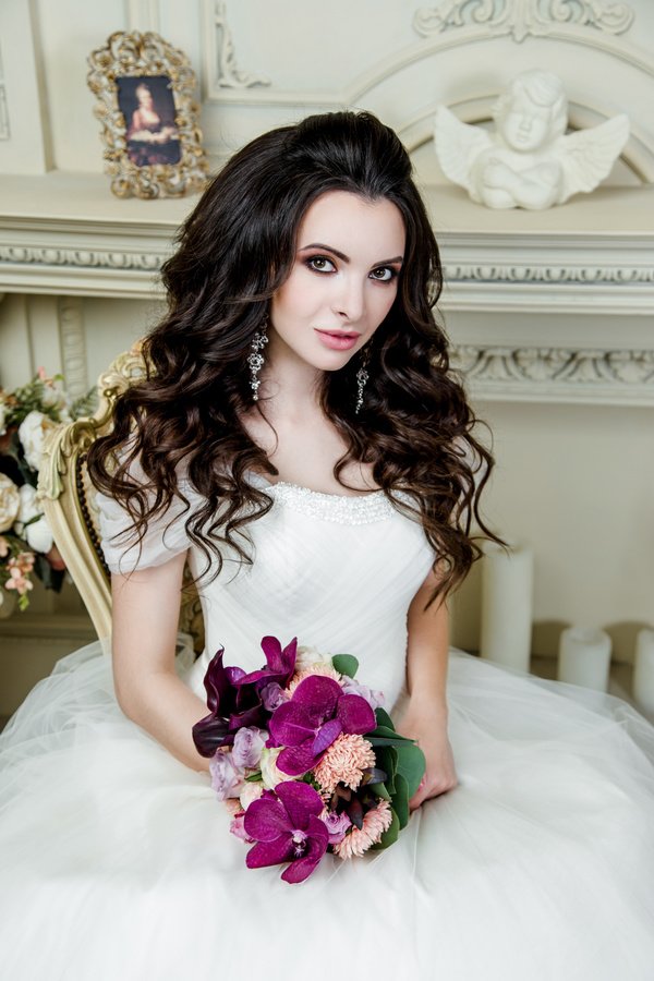 Portrait of gorgeous bride in luxury wedding dress Stock Photo 04