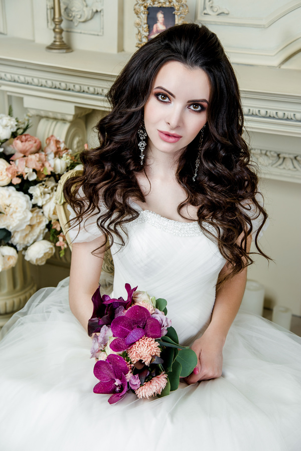Portrait of gorgeous bride in luxury wedding dress Stock Photo 05