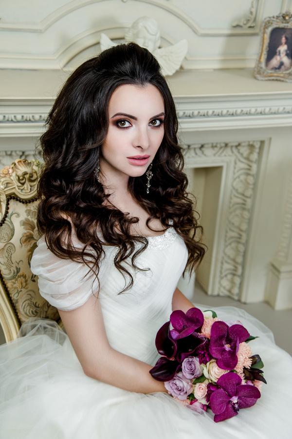 Portrait of gorgeous bride in luxury wedding dress Stock Photo 07
