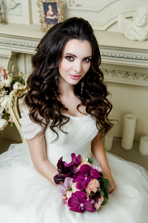 Portrait of gorgeous bride in luxury wedding dress Stock Photo 08