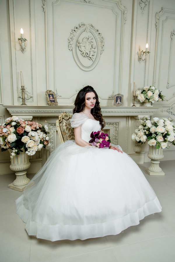 Portrait of gorgeous bride in luxury wedding dress Stock Photo 10