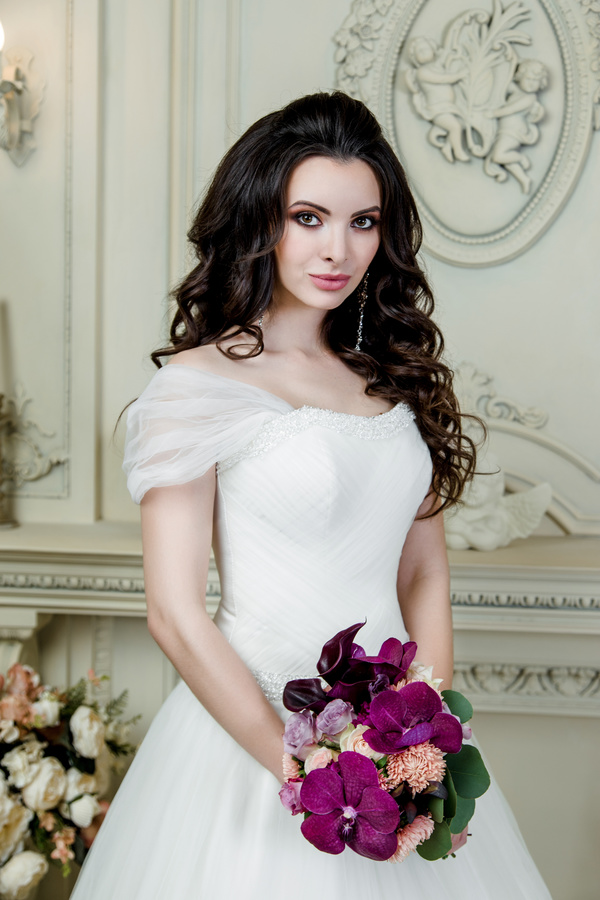 Portrait of gorgeous bride in luxury wedding dress Stock Photo 12
