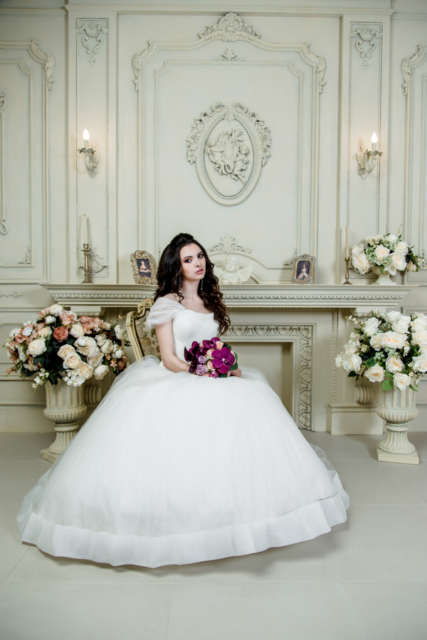 Portrait of gorgeous bride in luxury wedding dress Stock Photo 13