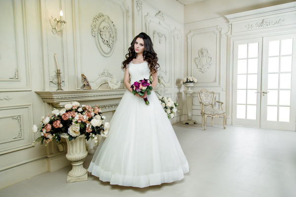 Portrait of gorgeous bride in luxury wedding dress Stock Photo 19