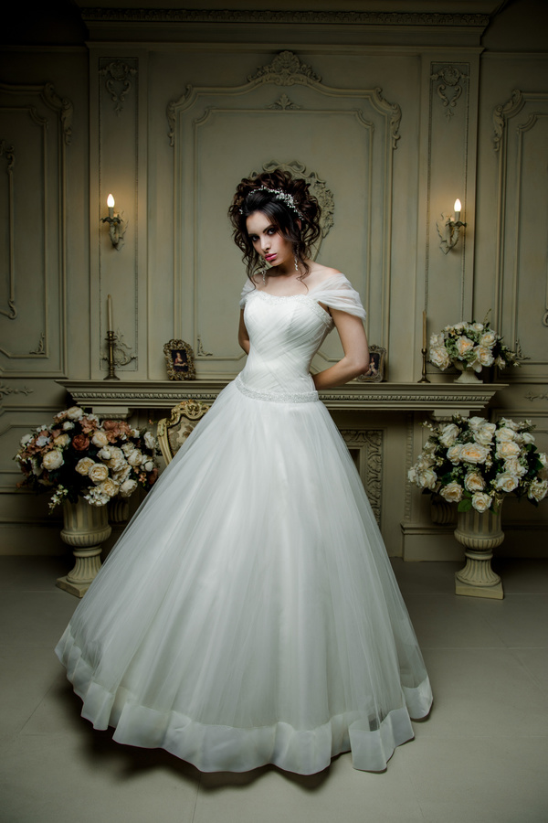 Portrait of gorgeous bride in luxury wedding dress Stock Photo 35