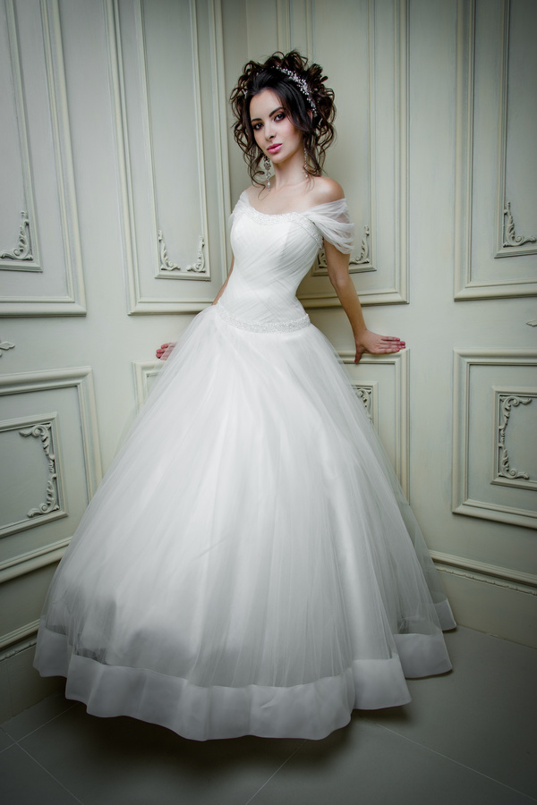 Portrait of gorgeous bride in luxury wedding dress Stock Photo 37