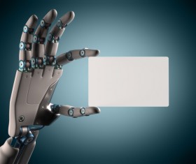 Postcards and Robot hand Stock Photo