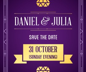 Purple wedding invitation card template vector 01