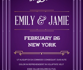 Purple wedding invitation card template vector 02