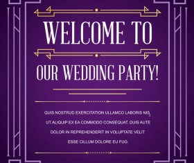 Purple wedding invitation card template vector 03