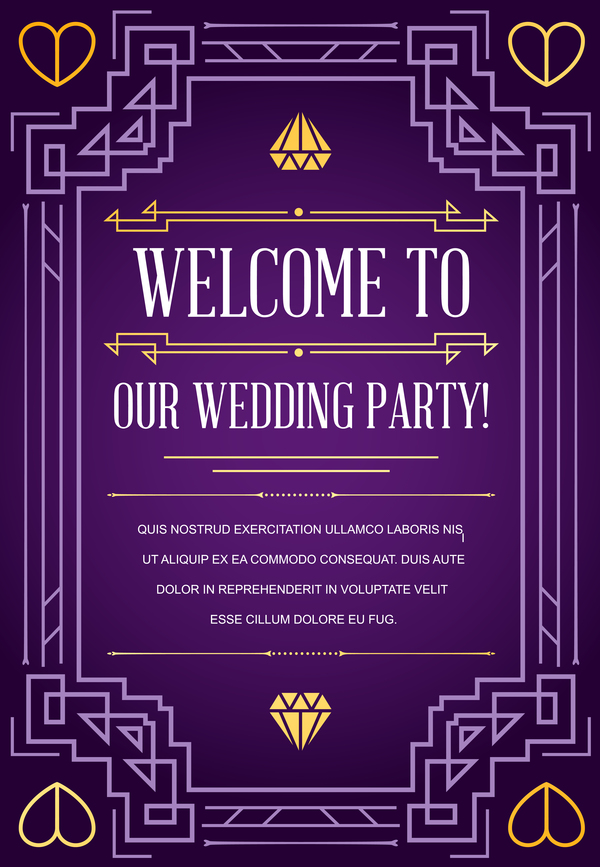 Purple wedding invitation card template vector 03