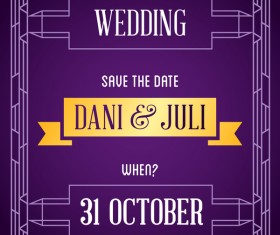 Purple wedding invitation card template vector 04