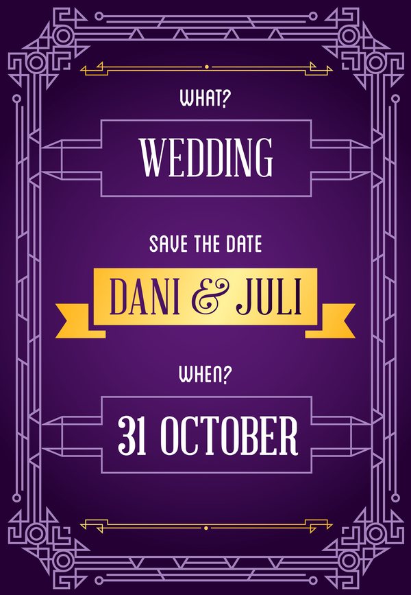 Purple wedding invitation card template vector 04