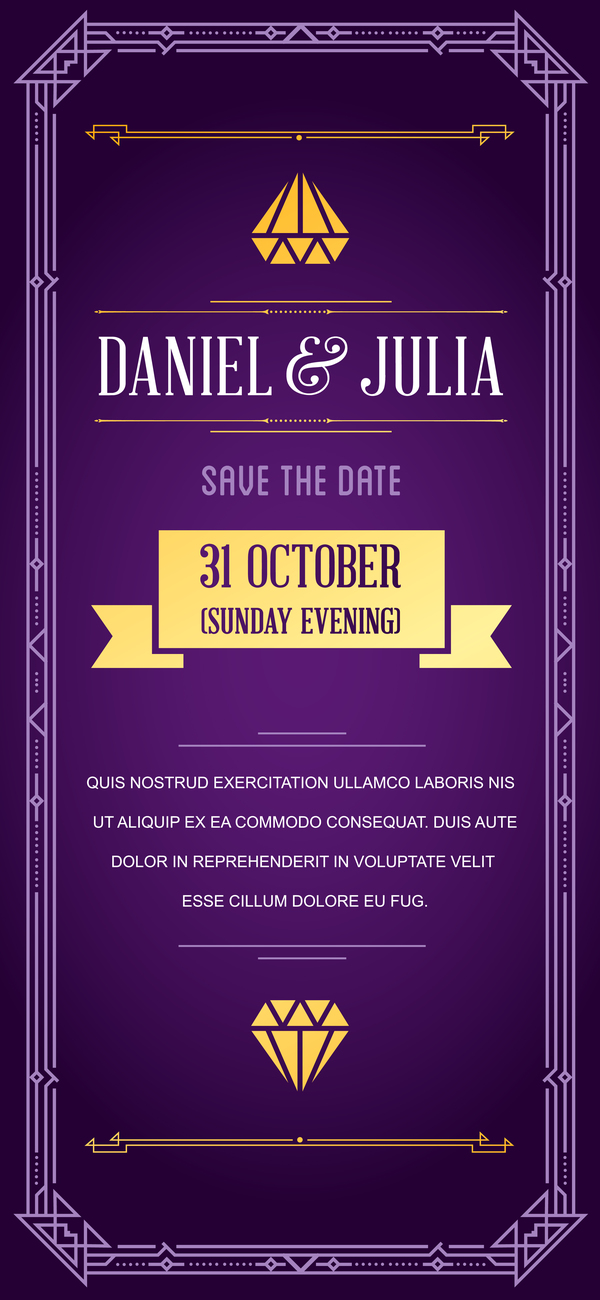 Purple wedding invitation card template vector 06