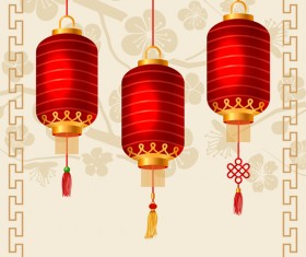 Red lantern with new year frame background material 01