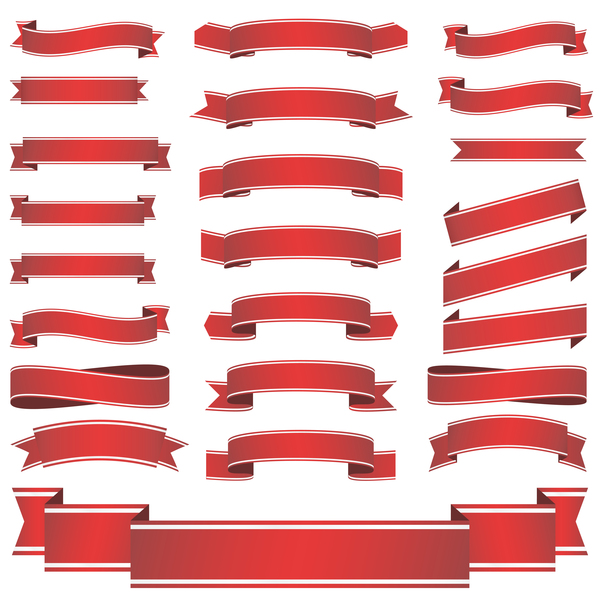 Red ribbon banners vectors 02