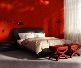 Red walls chic bedroom HD picture