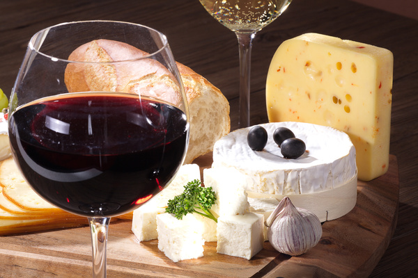 Red wines with cheese Stock Photo