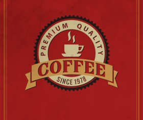 Retro coffee labels with red background vector 01