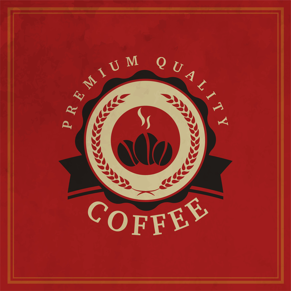 Retro coffee labels with red background vector 03