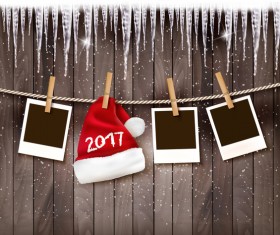 Retro holiday christmas background wirh santa hat and photos vector