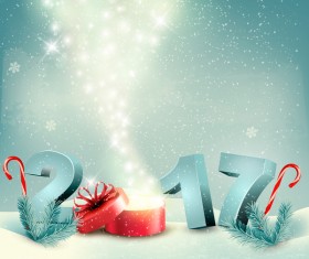 Retro holiday christmas background with 2017 and magic box vector