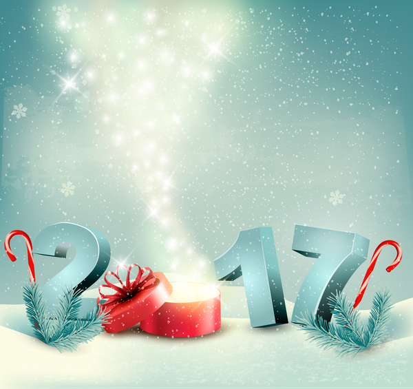 Retro holiday christmas background with 2017 and magic box vector