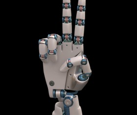 Ride up two fingers of the robot hand Stock Photo