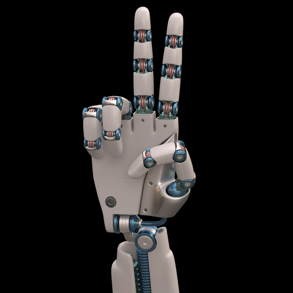 Ride up two fingers of the robot hand Stock Photo