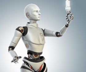 Robot holding energy-saving lamps