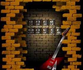 Rock music brick wall guitar vector background