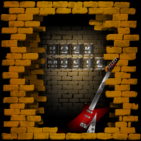 Rock music brick wall guitar vector background