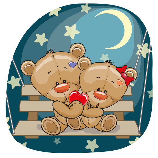 Romantic cartoon bears vector design 07