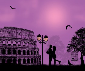 Rome sunset with romantic couple travel vectors 02