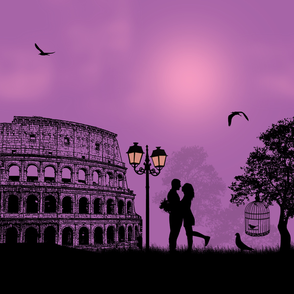 Rome sunset with romantic couple travel vectors 02