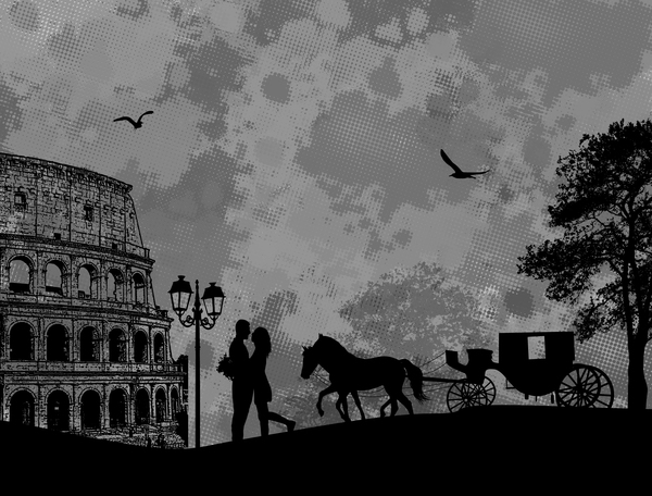 Rome sunset with romantic couple travel vectors 03