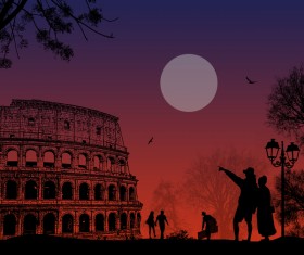 Rome sunset with romantic couple travel vectors 04