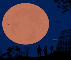 Rome sunset with romantic couple travel vectors 06