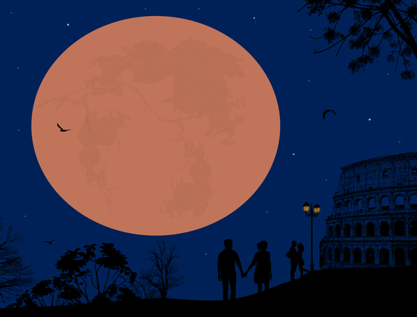Rome sunset with romantic couple travel vectors 06