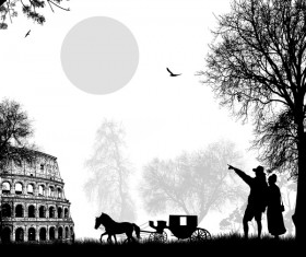 Rome sunset with romantic couple travel vectors 07