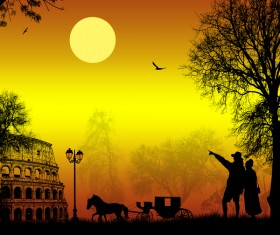 Rome sunset with romantic couple travel vectors 08
