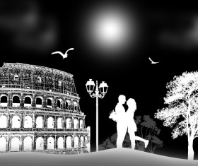 Rome sunset with romantic couple travel vectors 10