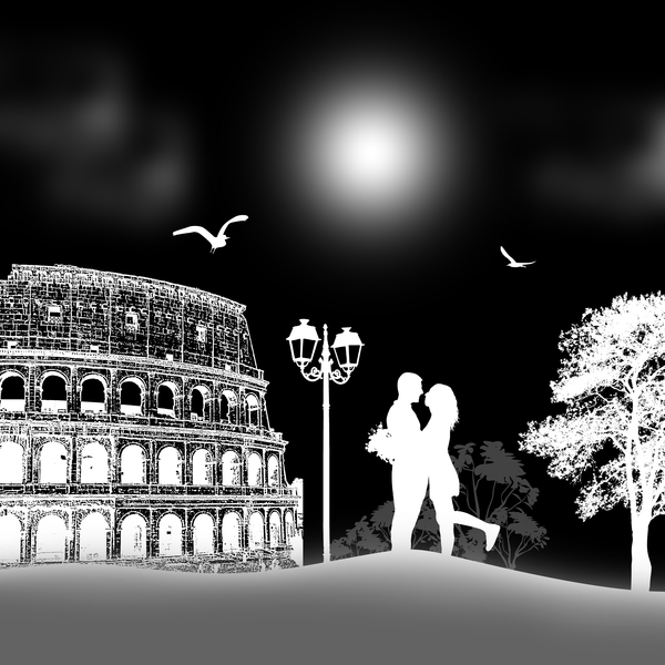 Rome sunset with romantic couple travel vectors 10