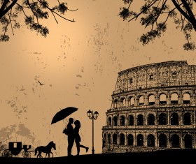 Rome sunset with romantic couple travel vectors 11