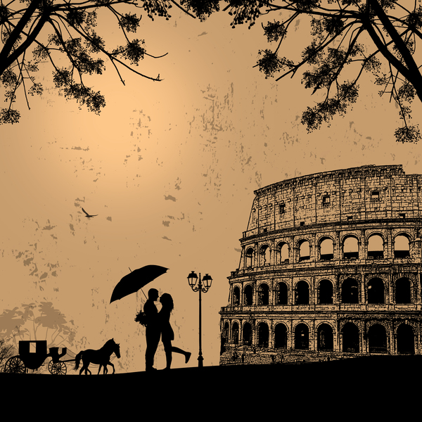 Rome sunset with romantic couple travel vectors 11