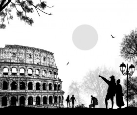 Rome sunset with romantic couple travel vectors 12