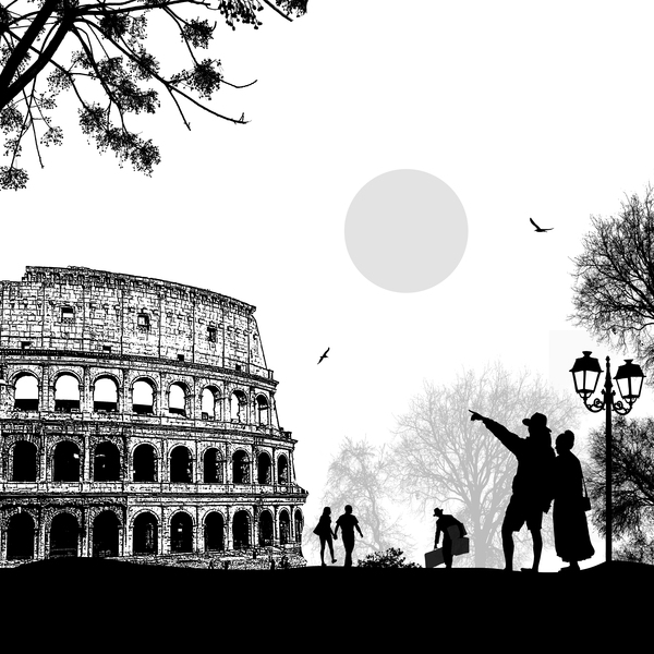 Rome sunset with romantic couple travel vectors 12