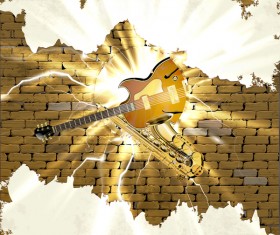 Sax and jazz guitar in the brick wall background vector