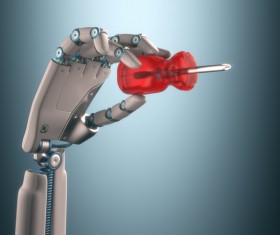 Screwdriver and Robot hand Stock Photo