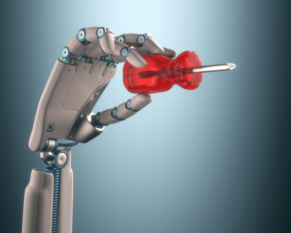 Screwdriver and Robot hand Stock Photo